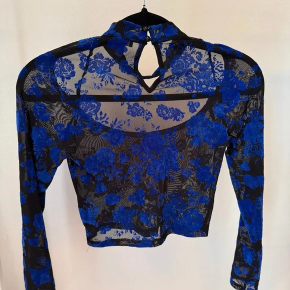 New Nasty Gal Floral Flocked Mesh Cut Out High Neck Top - Picture 7 of 7